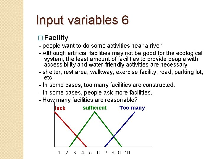 Input variables 6 � Facility - people want to do some activities near a