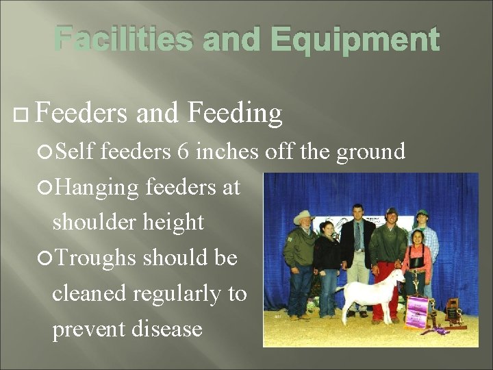 Facilities and Equipment Feeders Self and Feeding feeders 6 inches off the ground Hanging