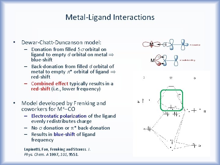 Metal-Ligand Interactions • Dewar-Chatt-Duncanson model: – Donation from filled 5 s orbital on ligand