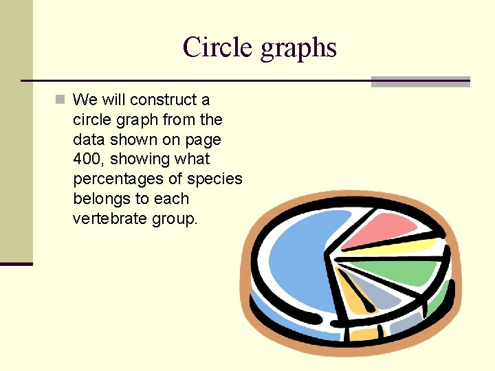 Circle graphs n We will construct a circle graph from the data shown on