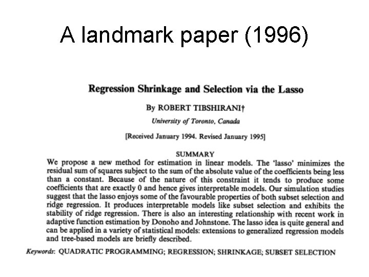 A landmark paper (1996) 