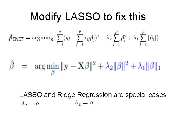Modify LASSO to fix this LASSO and Ridge Regression are special cases 