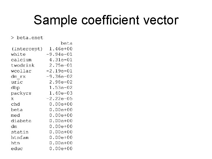 Sample coefficient vector 