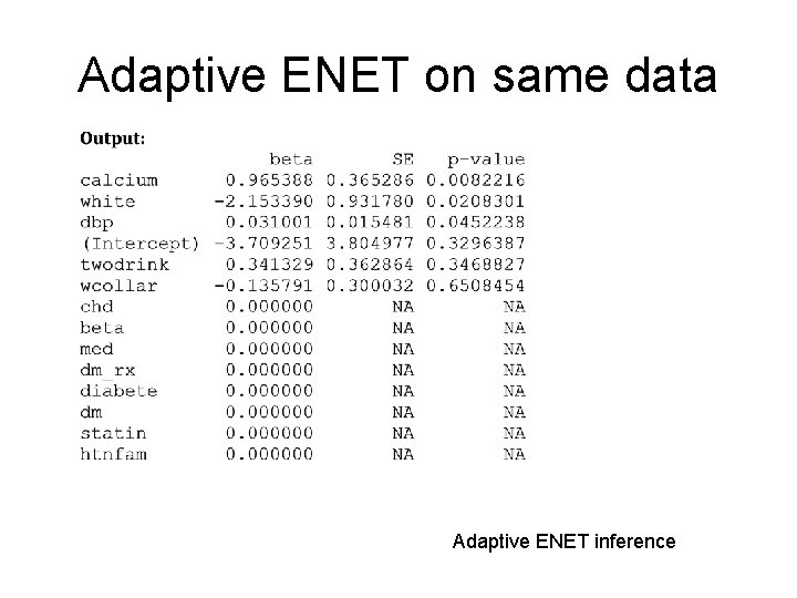 Adaptive ENET on same data Adaptive ENET inference 