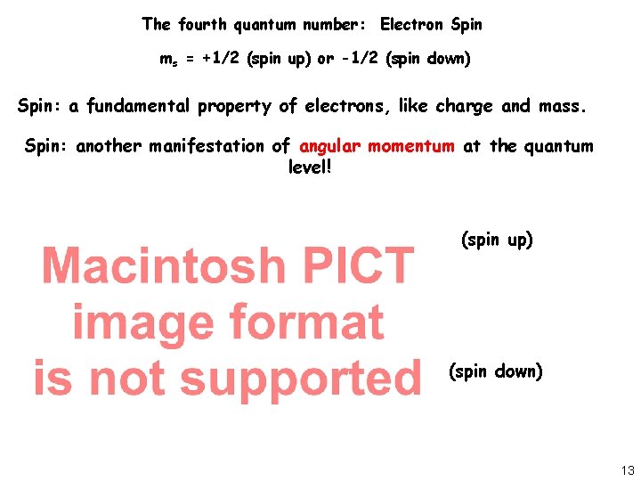 The fourth quantum number: Electron Spin ms = +1/2 (spin up) or -1/2 (spin