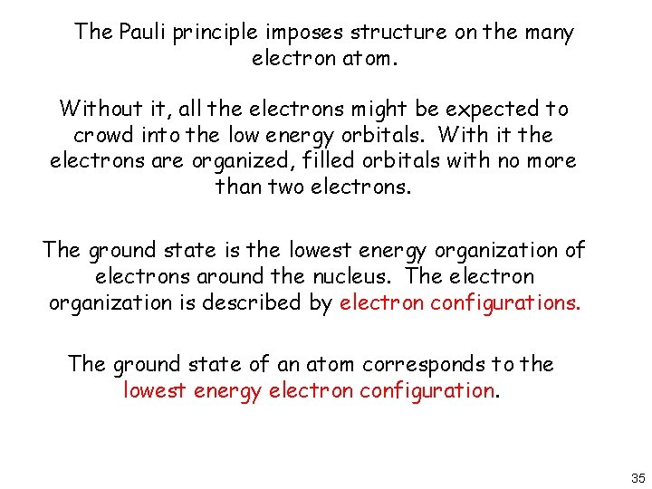 The Pauli principle imposes structure on the many electron atom. Without it, all the