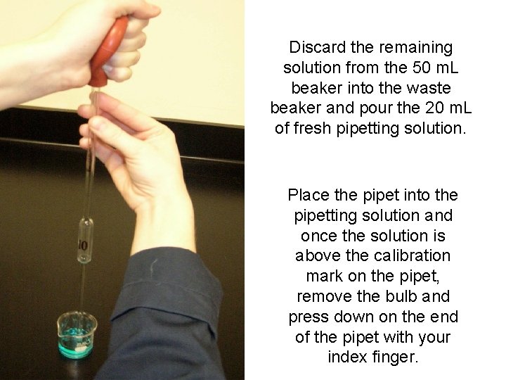 Discard the remaining solution from the 50 m. L beaker into the waste beaker