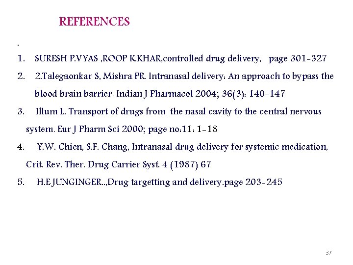 REFERENCES. 1. SURESH P. VYAS , ROOP K. KHAR, controlled drug delivery, page 301