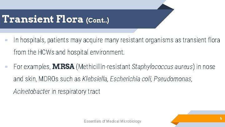 Transient Flora (Cont. . ) ▰ In hospitals, patients may acquire many resistant organisms