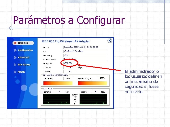 Parámetros a Configurar El administrador o los usuarios definen un mecanismo de seguridad si