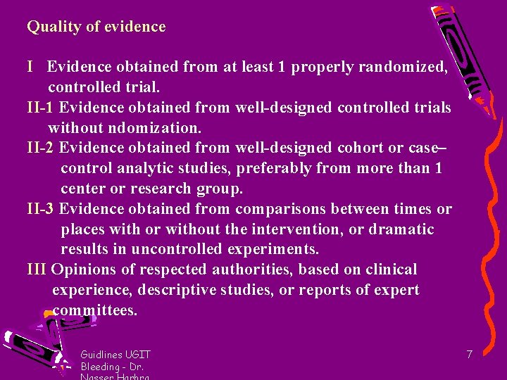 Quality of evidence I Evidence obtained from at least 1 properly randomized, controlled trial.
