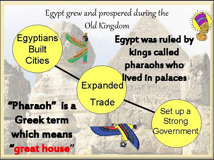 Egypt grew and prospered during the Old Kingdom Egyptians Egypt was ruled by Built