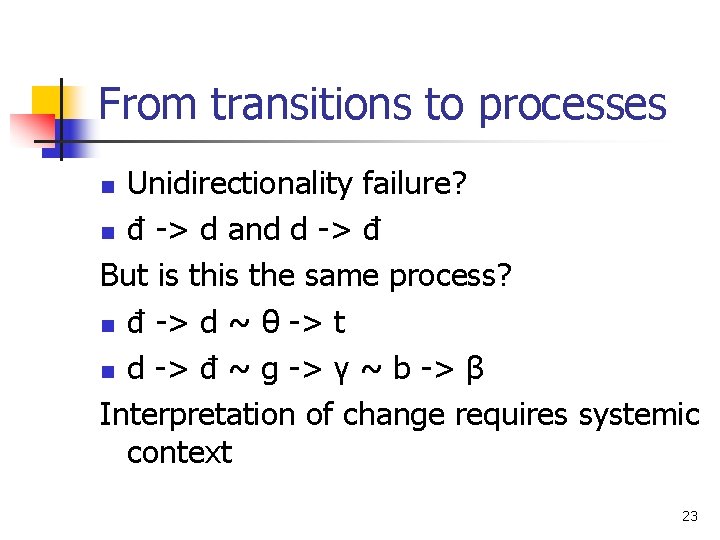 From transitions to processes Unidirectionality failure? n đ -> d and d -> đ