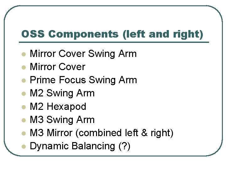 OSS Components (left and right) l l l l Mirror Cover Swing Arm Mirror