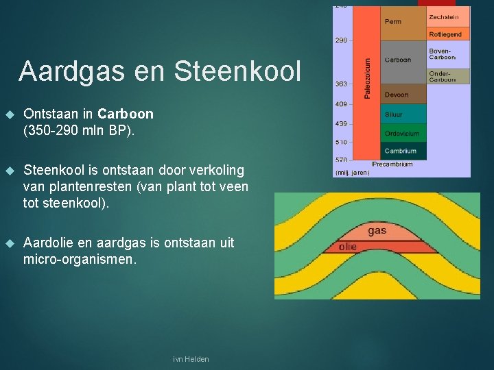 Aardgas en Steenkool Ontstaan in Carboon (350 -290 mln BP). Steenkool is ontstaan door