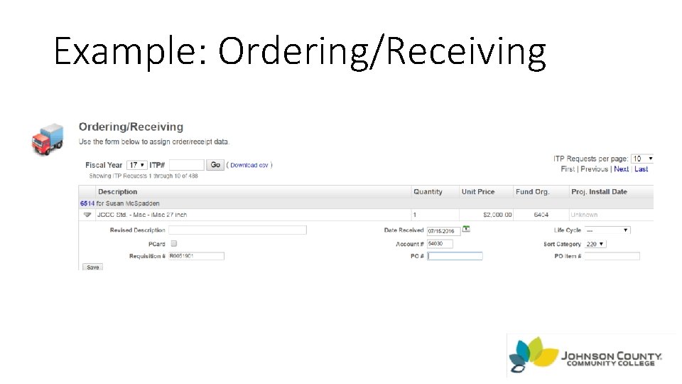Example: Ordering/Receiving 