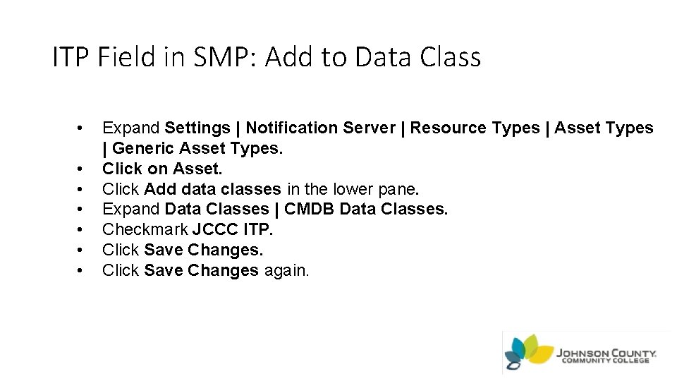 ITP Field in SMP: Add to Data Class • • Expand Settings | Notification