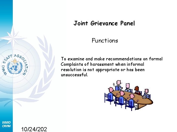 Joint Grievance Panel Functions To examine and make recommendations on formal Complaints of harassment