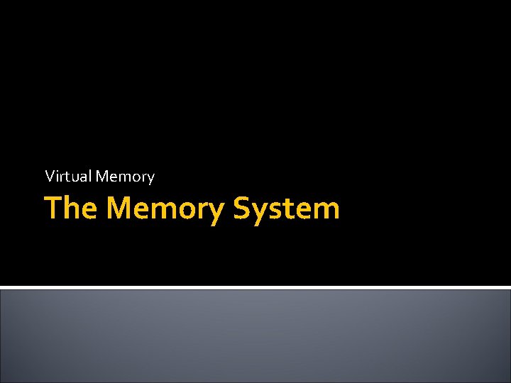 Virtual Memory The Memory System 
