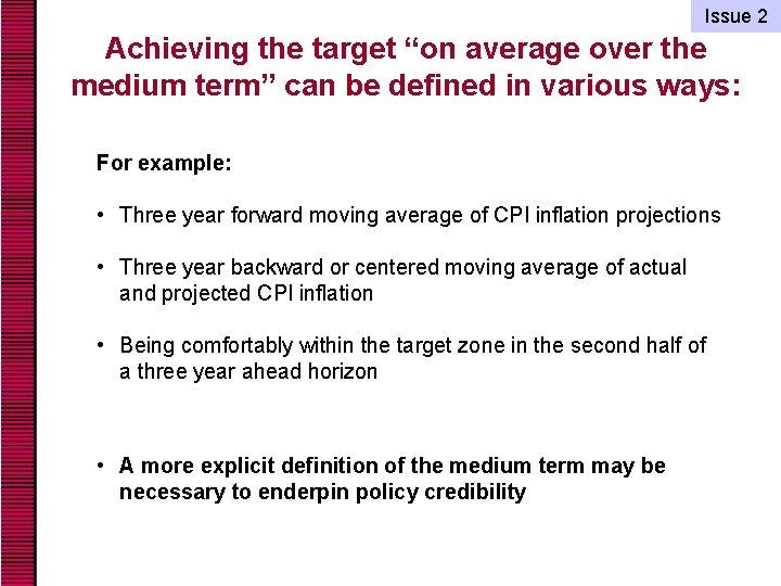 Issue 2 Achieving the target “on average over the medium term” can be defined