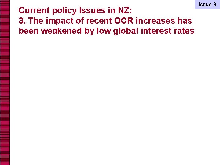 Current policy Issues in NZ: 3. The impact of recent OCR increases has been