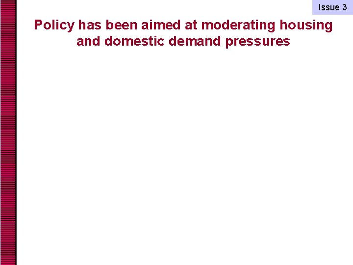 Issue 3 Policy has been aimed at moderating housing and domestic demand pressures 