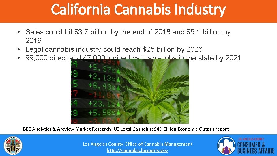 California Cannabis Industry • Sales could hit $3. 7 billion by the end of