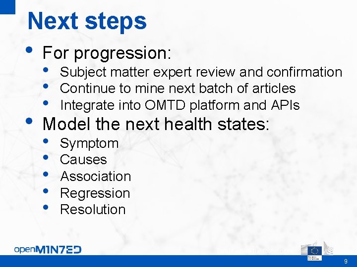 Next steps • For progression: • Model the next health states: • • Subject