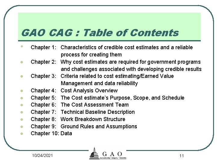 GAO CAG : Table of Contents • l l l l l Chapter 1: