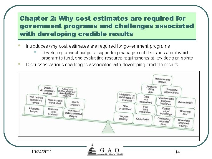 Chapter 2: Why cost estimates are required for government programs and challenges associated with