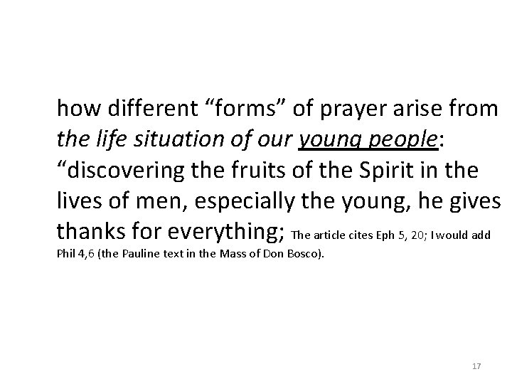 how different “forms” of prayer arise from the life situation of our young people: