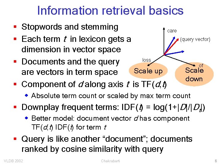 Information retrieval basics § Stopwords and stemming care (query vector) § Each term t