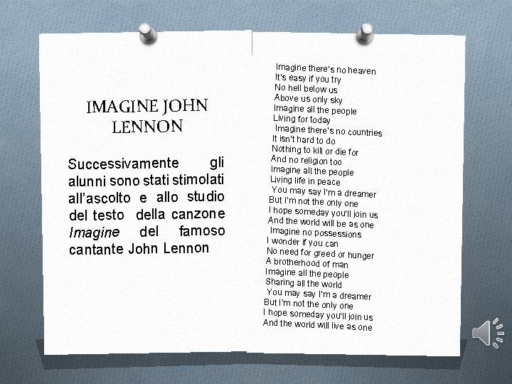 IMAGINE JOHN LENNON gli Successivamente alunni sono stati stimolati all’ascolto e allo studio del