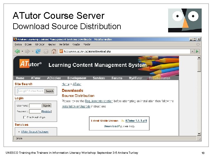 ATutor Course Server Download Source Distribution UNESCO Training the Trainers in Information Literacy Workshop