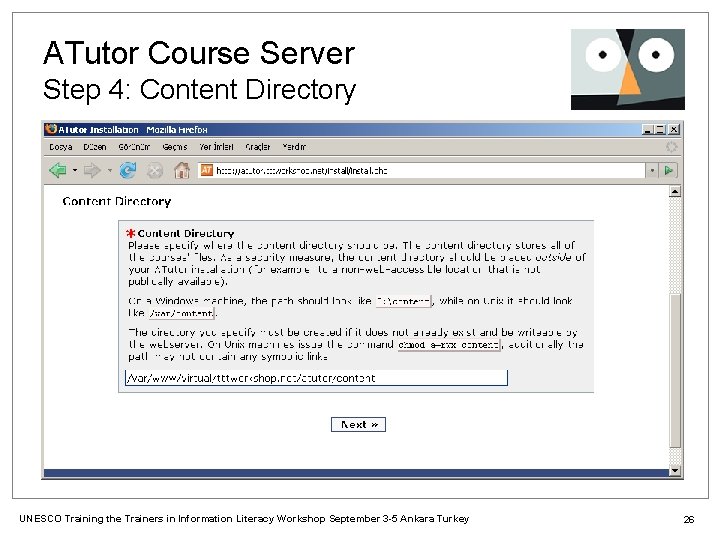 ATutor Course Server Step 4: Content Directory UNESCO Training the Trainers in Information Literacy