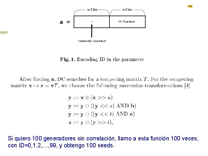 Si quiero 100 generadores sin correlación, llamo a esta función 100 veces, con ID=0,