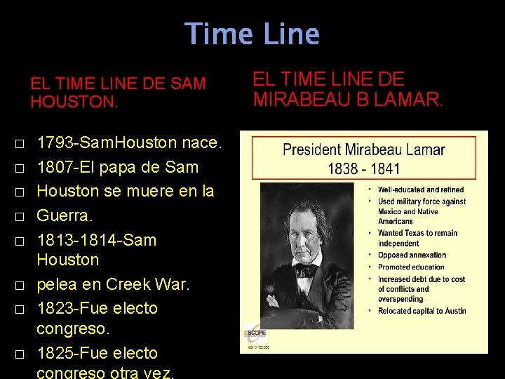 Time Line EL TIME LINE DE SAM HOUSTON. � � � � 1793 -Sam.