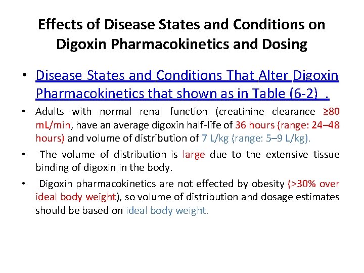 Effects of Disease States and Conditions on Digoxin Pharmacokinetics and Dosing • Disease States