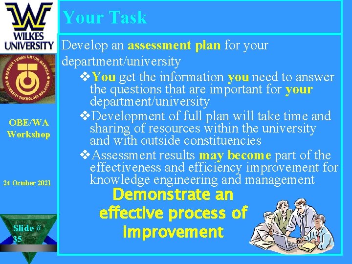 Your Task OBE/WA Workshop 24 October 2021 Slide # 35 Develop an assessment plan