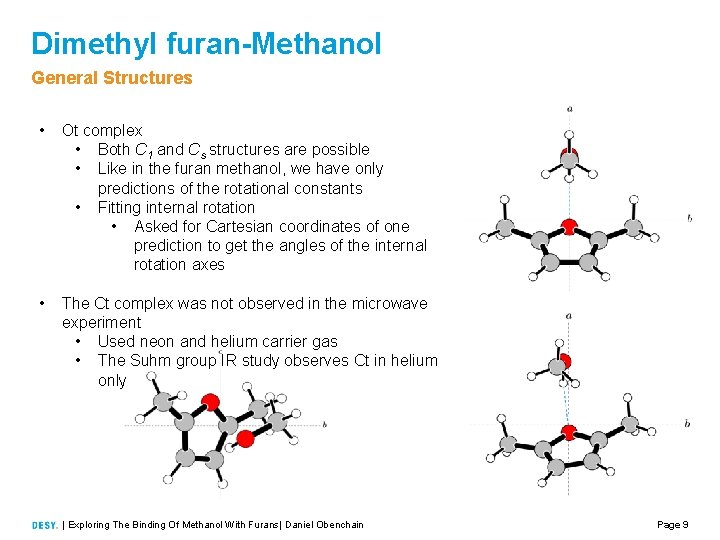 Dimethyl furan-Methanol General Structures • Ot complex • Both C 1 and Cs structures