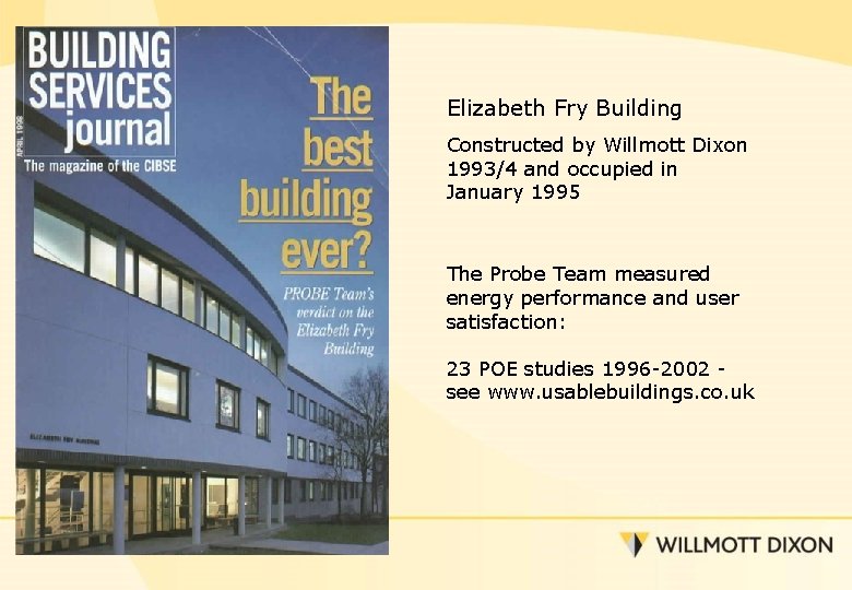 Elizabeth Fry Building Constructed by Willmott Dixon 1993/4 and occupied in January 1995 The