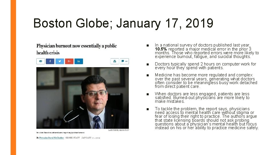 Boston Globe; January 17, 2019 ■ In a national survey of doctors published last