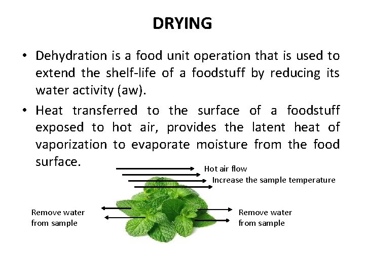 DRYING • Dehydration is a food unit operation that is used to extend the