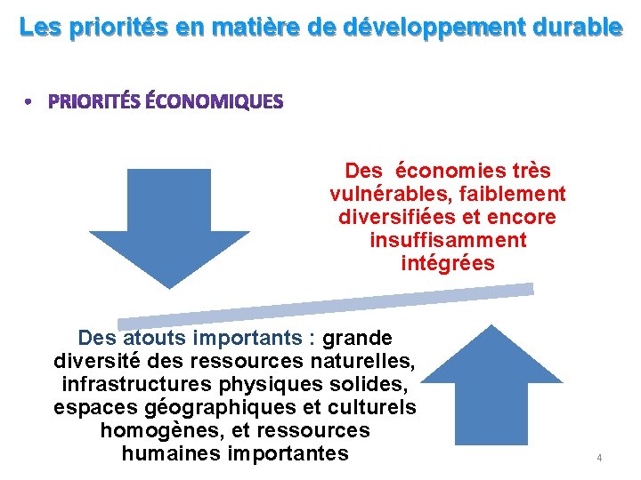 Les priorités en matière de développement durable Des économies très vulnérables, faiblement diversifiées et
