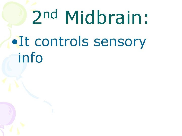 nd 2 Midbrain: • It controls sensory info 