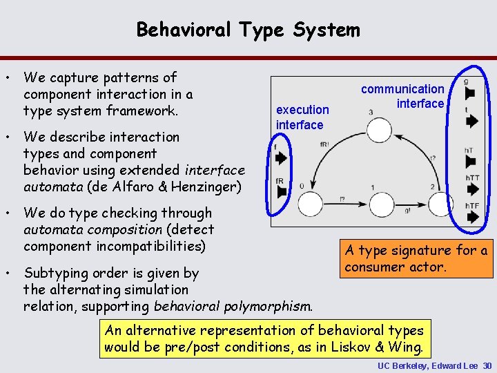 Behavioral Type System • We capture patterns of component interaction in a type system