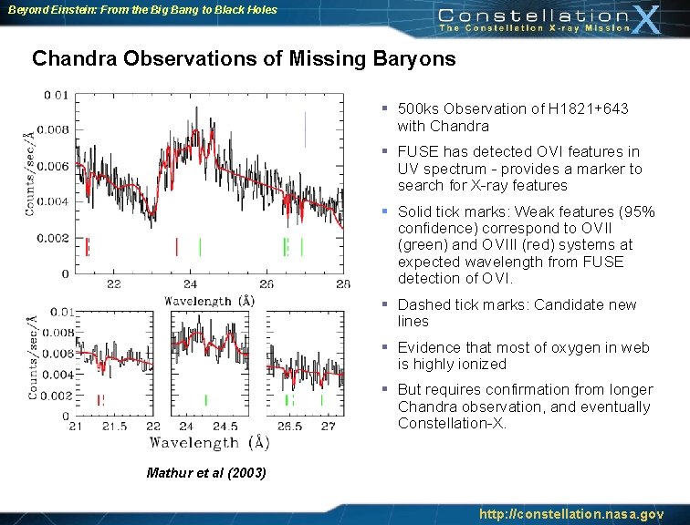 Beyond Einstein: From the Big Bang to Black Holes Chandra Observations of Missing Baryons