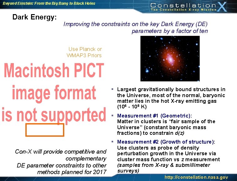 Beyond Einstein: From the Big Bang to Black Holes Dark Energy: Improving the constraints