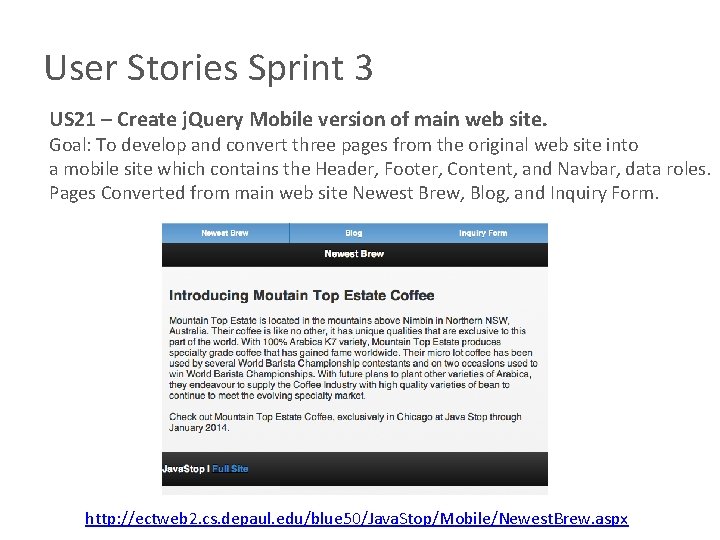 User Stories Sprint 3 US 21 – Create j. Query Mobile version of main User Stories Sprint 3 US 21 – Create j. Query Mobile version of main