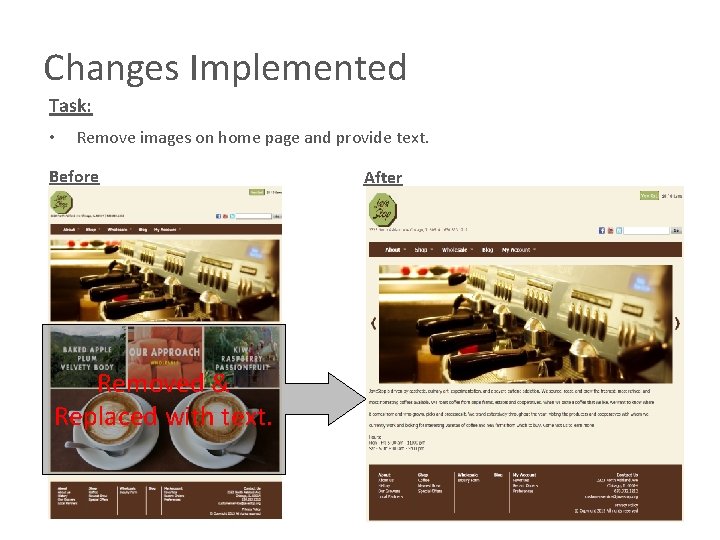 Changes Implemented Task: • Remove images on home page and provide text. Before Removed Changes Implemented Task: • Remove images on home page and provide text. Before Removed
